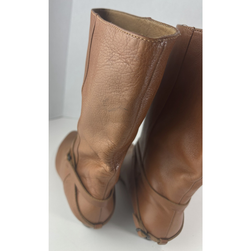 Frye Mid Calf Leather Boots Pull On Harness Strappy Brown Women's 8.5 M 37444 - Picture 7 of 16